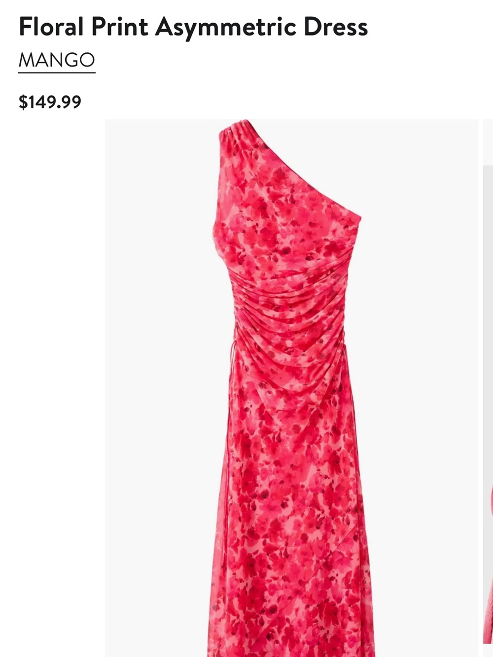 Mango Pink Floral One-Shoulder Asymmetric Dress